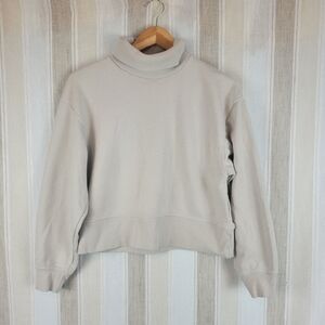 Zara Turtleneck‎ Cropped Sweatshirt Cream Tan Size Small